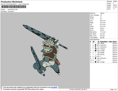 Anime 05 - Black Clover Embroidery File 4 size