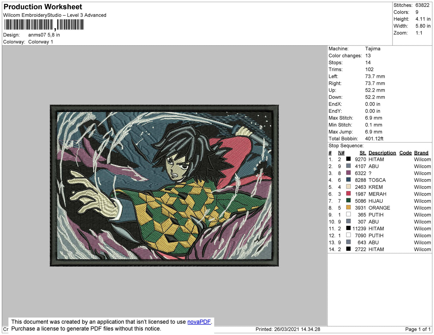 Anime 07 Embroidery File 4 size