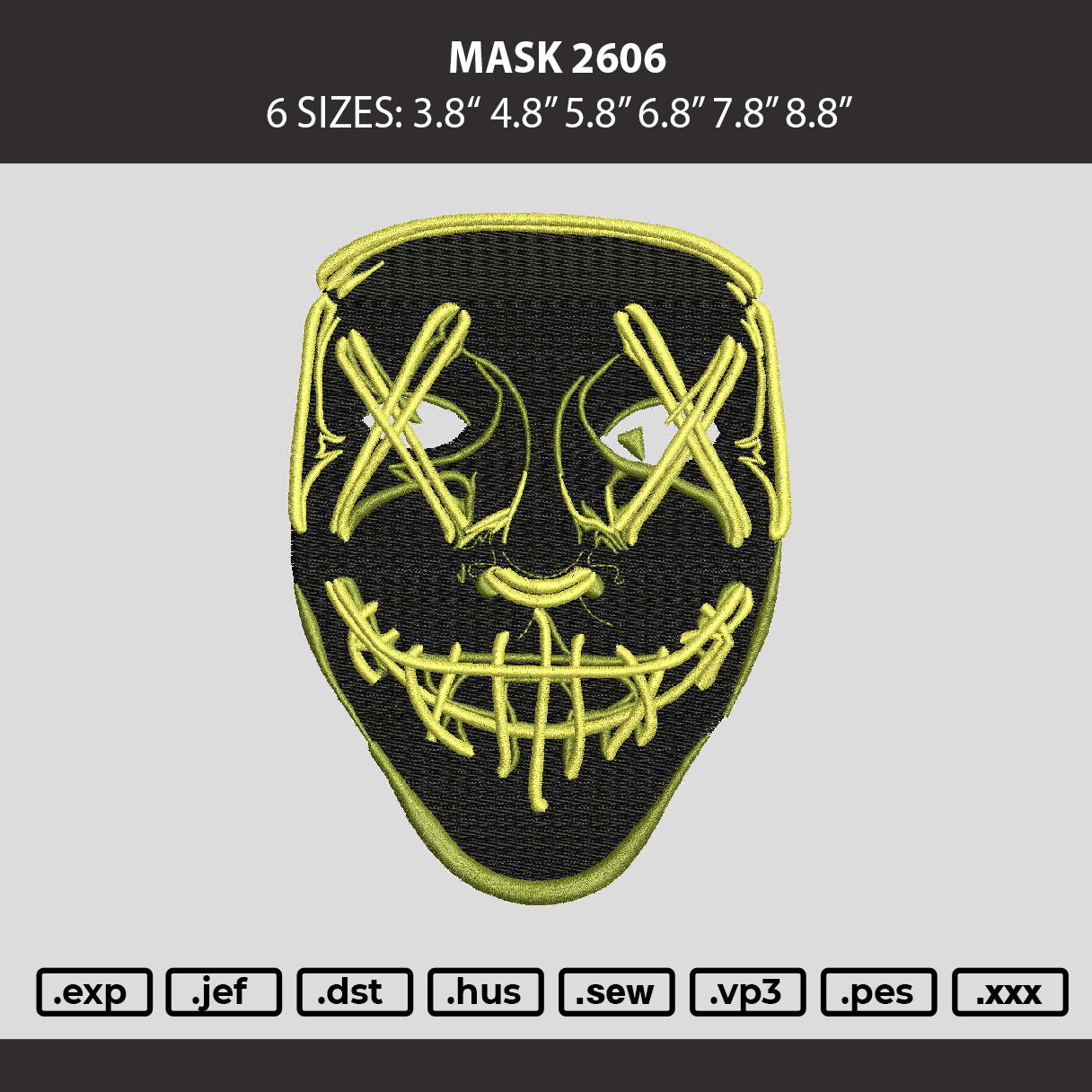 Mask 2606 Embroidery Machine Design File 6 sizes