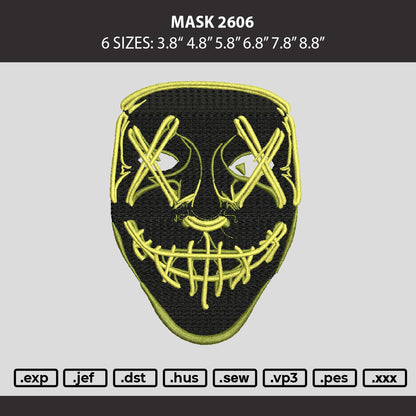 Mask 2606 Embroidery Machine Design File 6 sizes