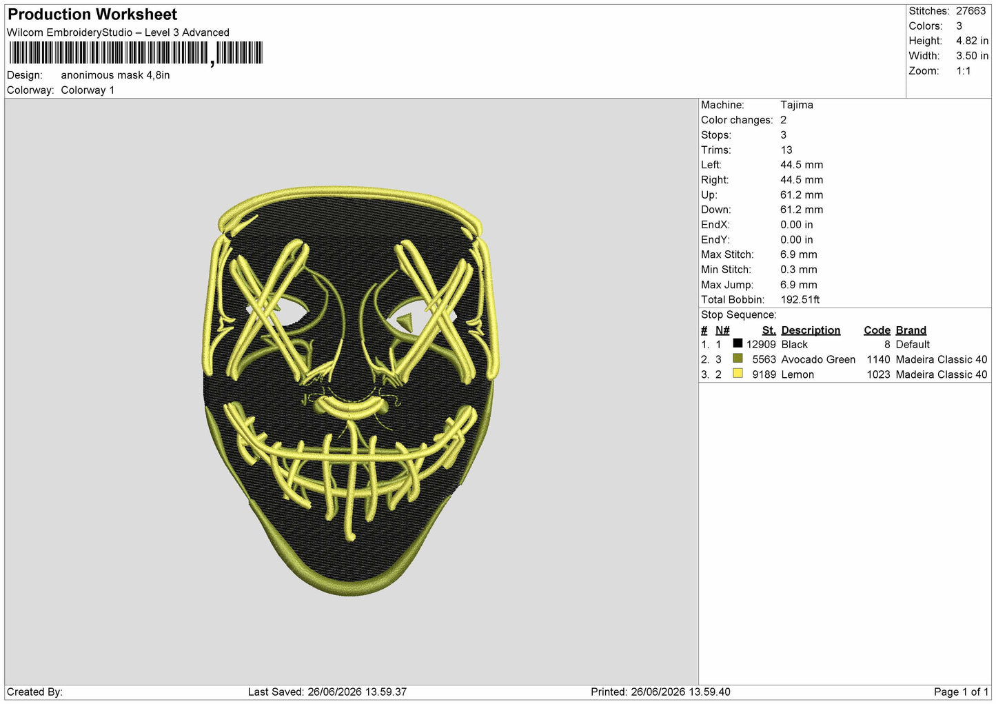 Mask 2606 Embroidery Machine Design File 6 sizes