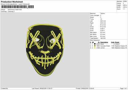 Mask 2606 Embroidery Machine Design File 6 sizes