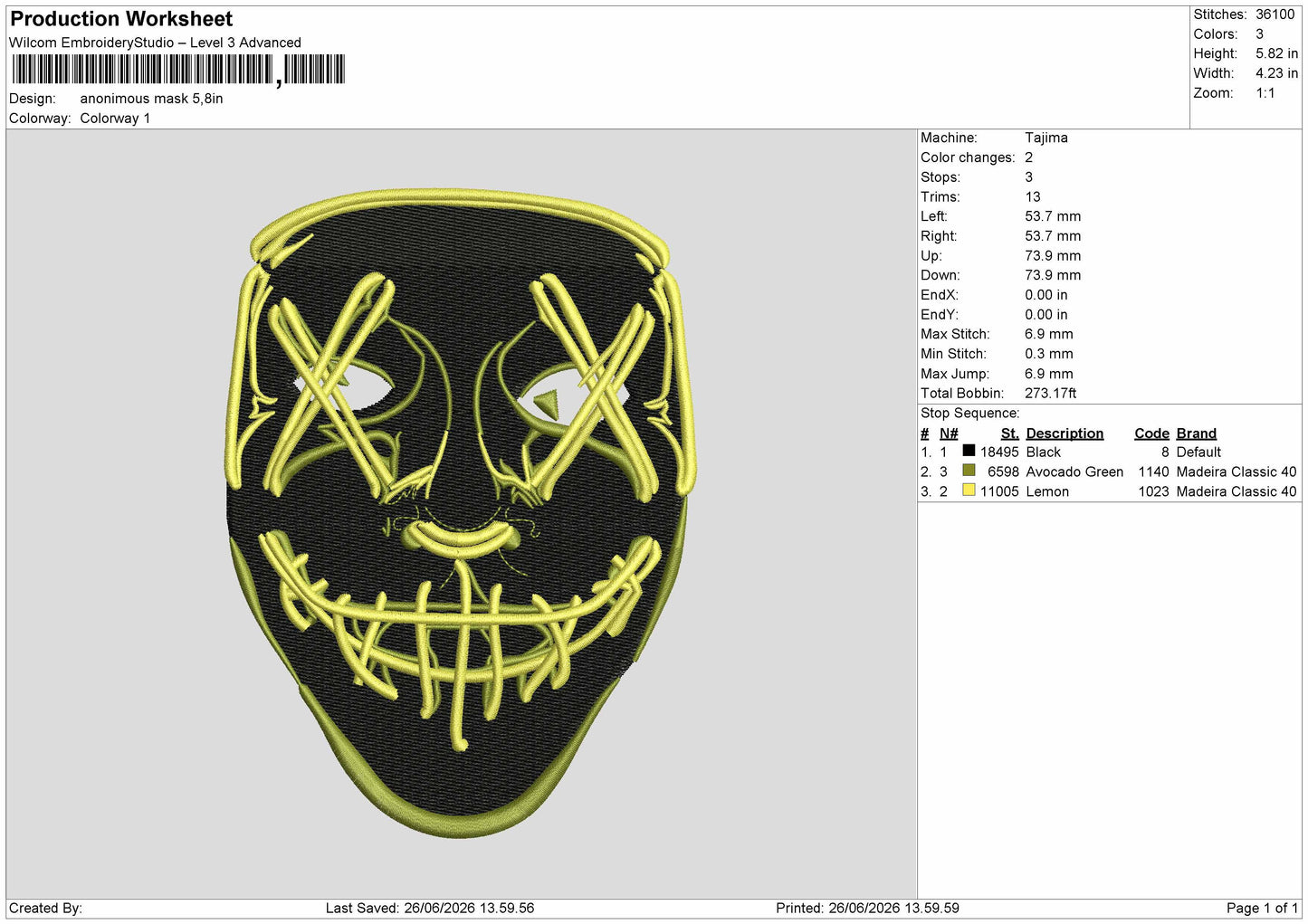 Mask 2606 Embroidery Machine Design File 6 sizes