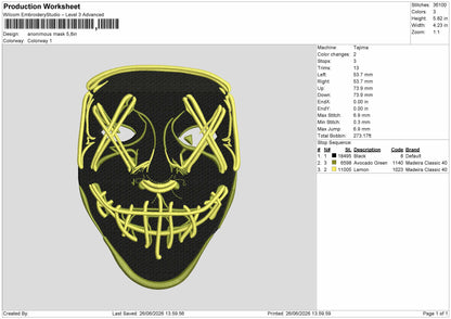 Mask 2606 Embroidery Machine Design File 6 sizes