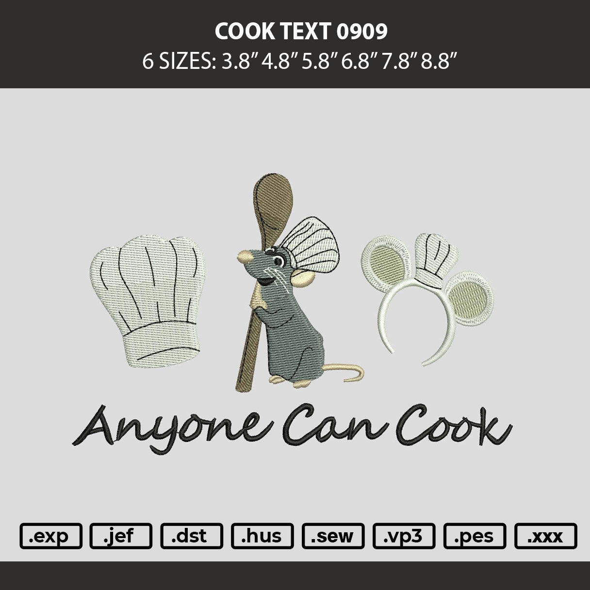 Cook Text 0909 Embroidery Machine Design File 6 sizes