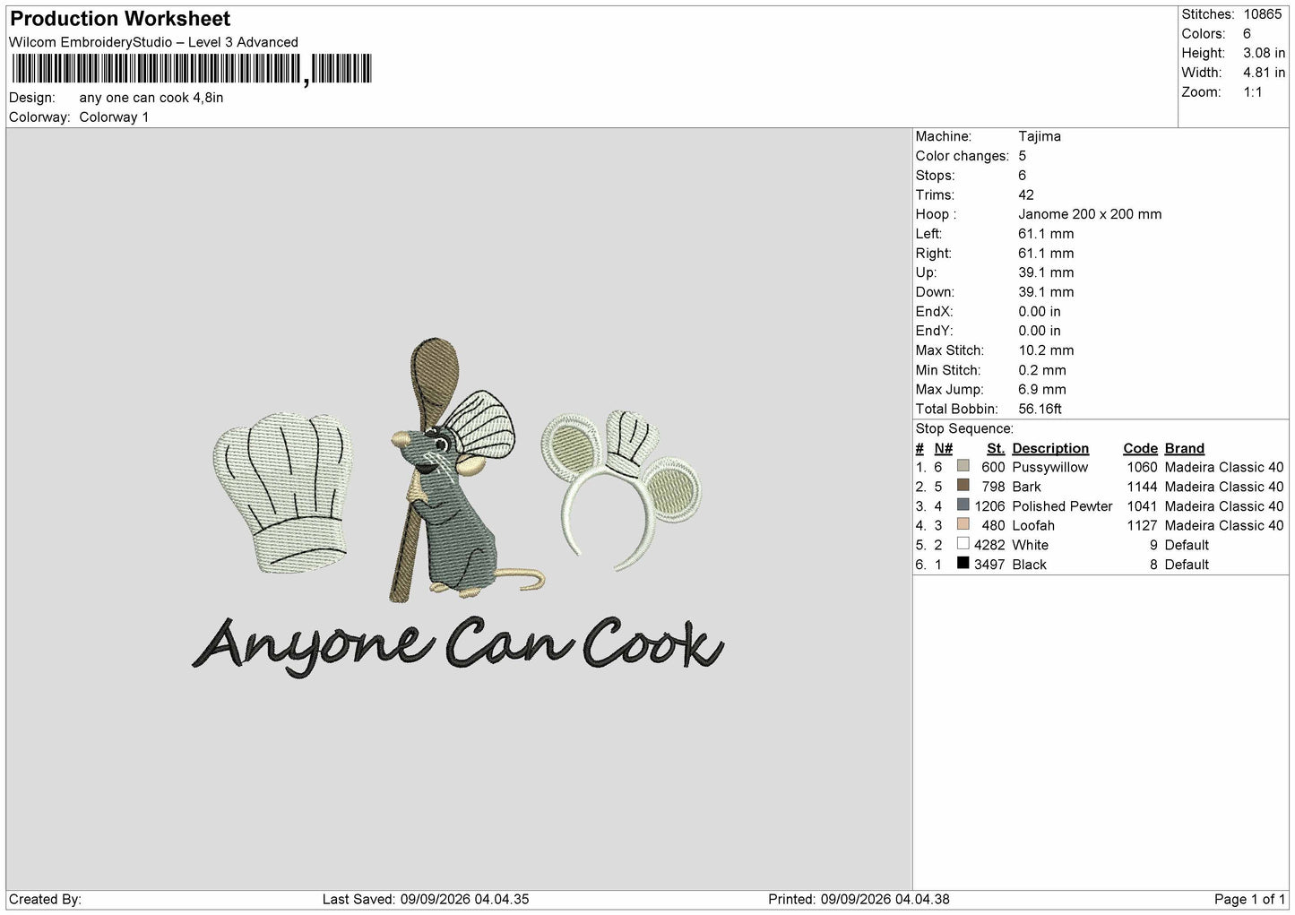 Cook Text 0909 Embroidery Machine Design File 6 sizes