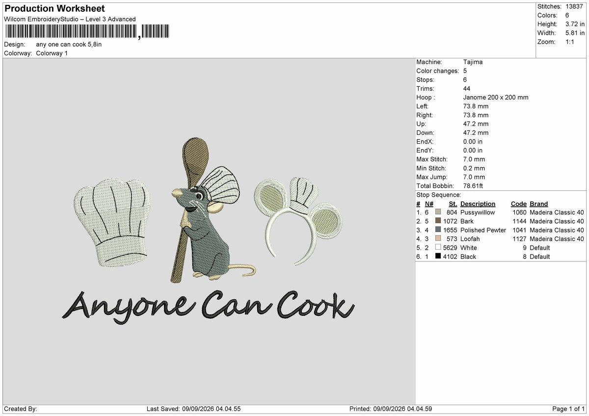 Cook Text 0909 Embroidery Machine Design File 6 sizes