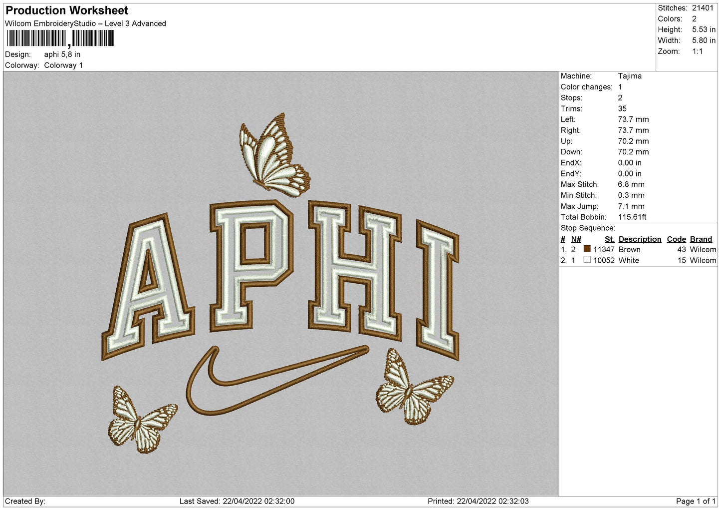 Aphi Embroidery File 4 size