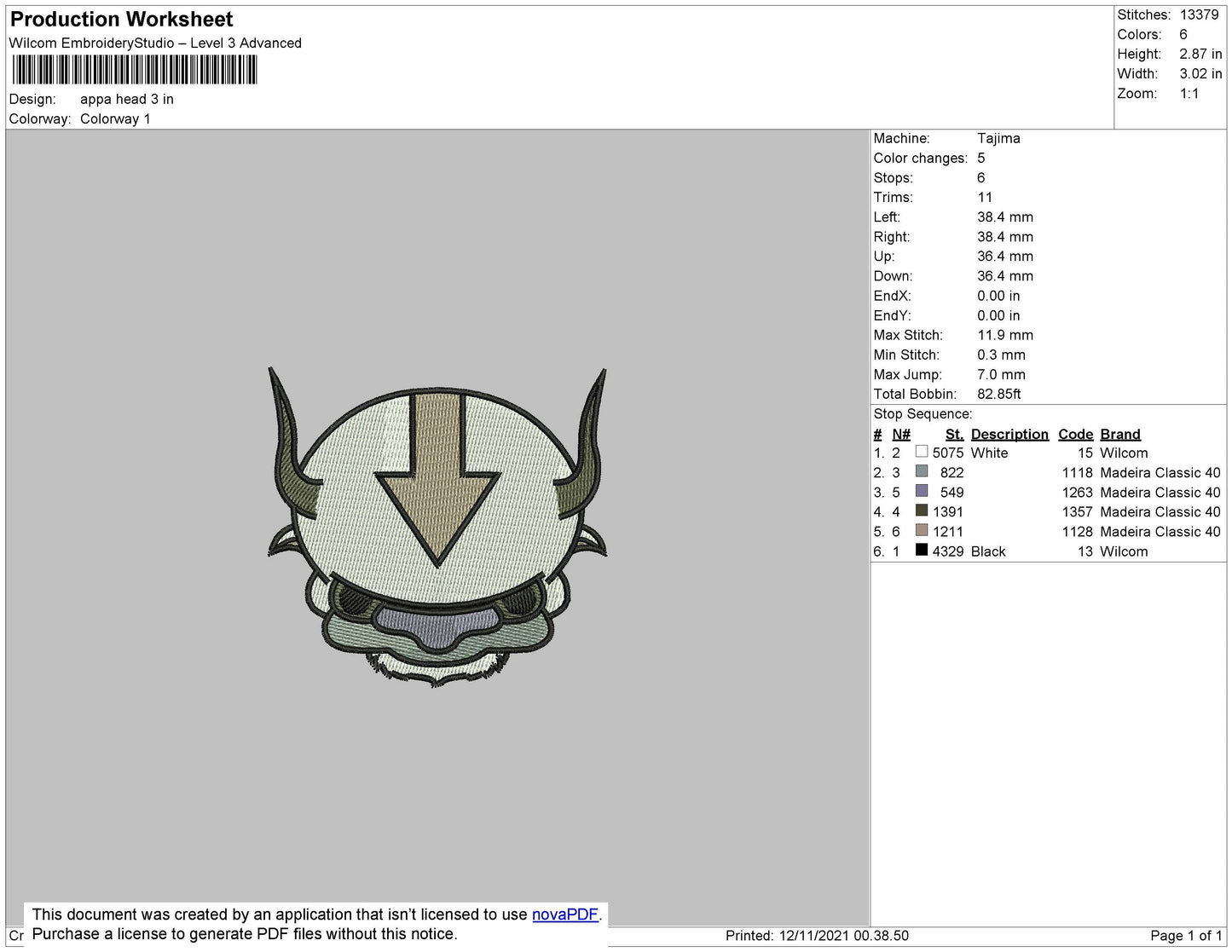 Appa Head Embroidery File 4 size