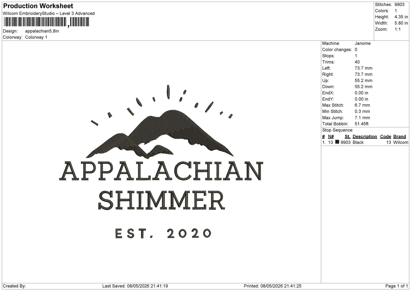 Appalachian Embroidery File 6 sizes
