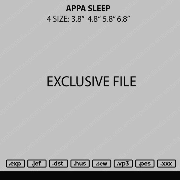 Appa Sleep Embroidery File 4 size