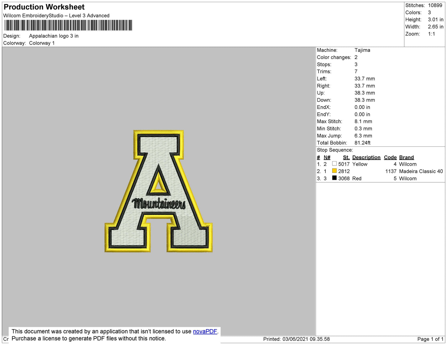 Appalachian Logo Embroidery File 4 size
