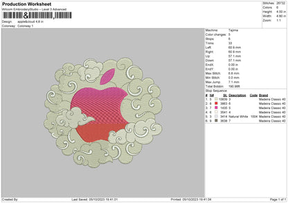Apple Cloudy Embroidery File 6 sizes