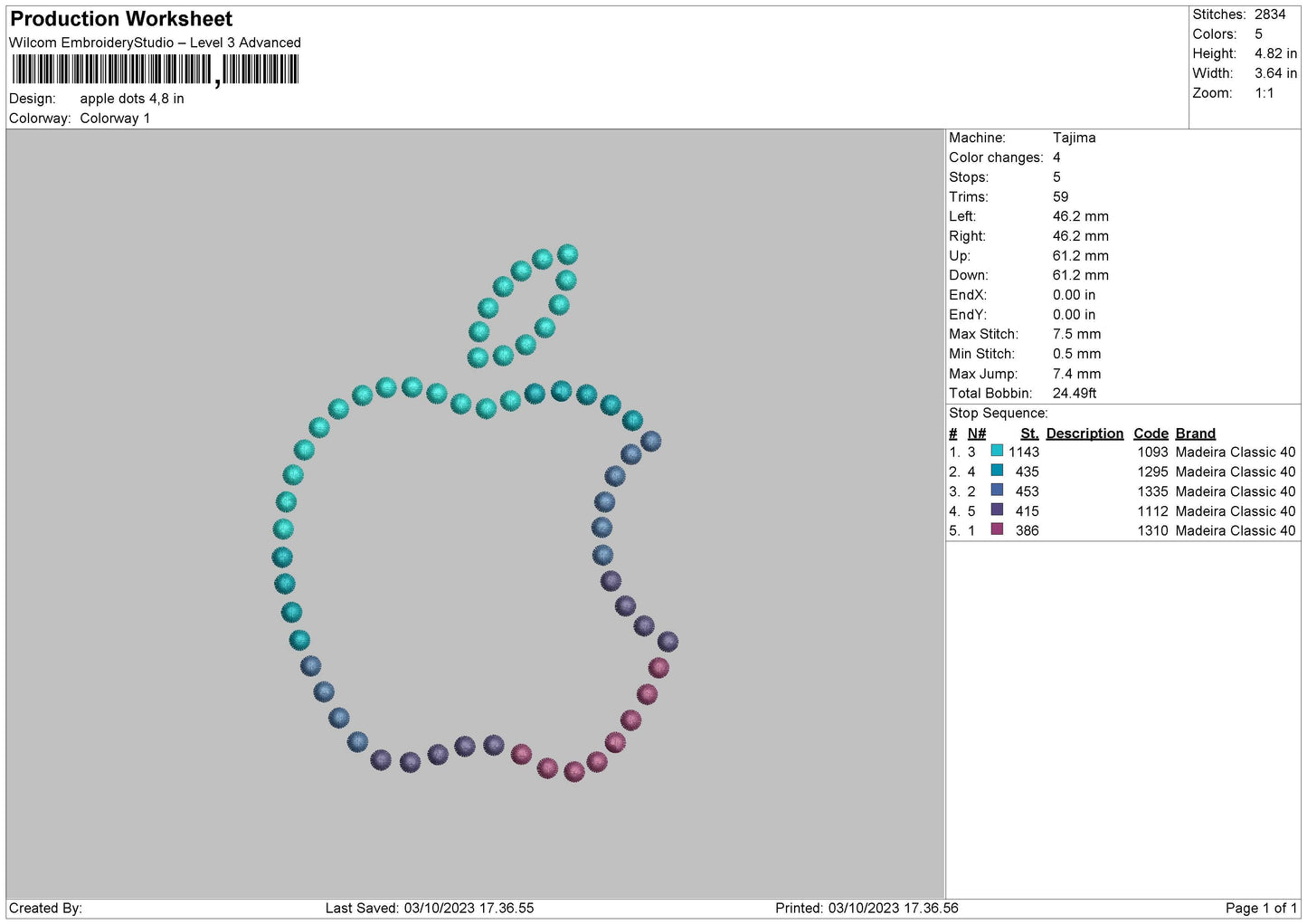 Apple Dots Embroidery File 6 sizes