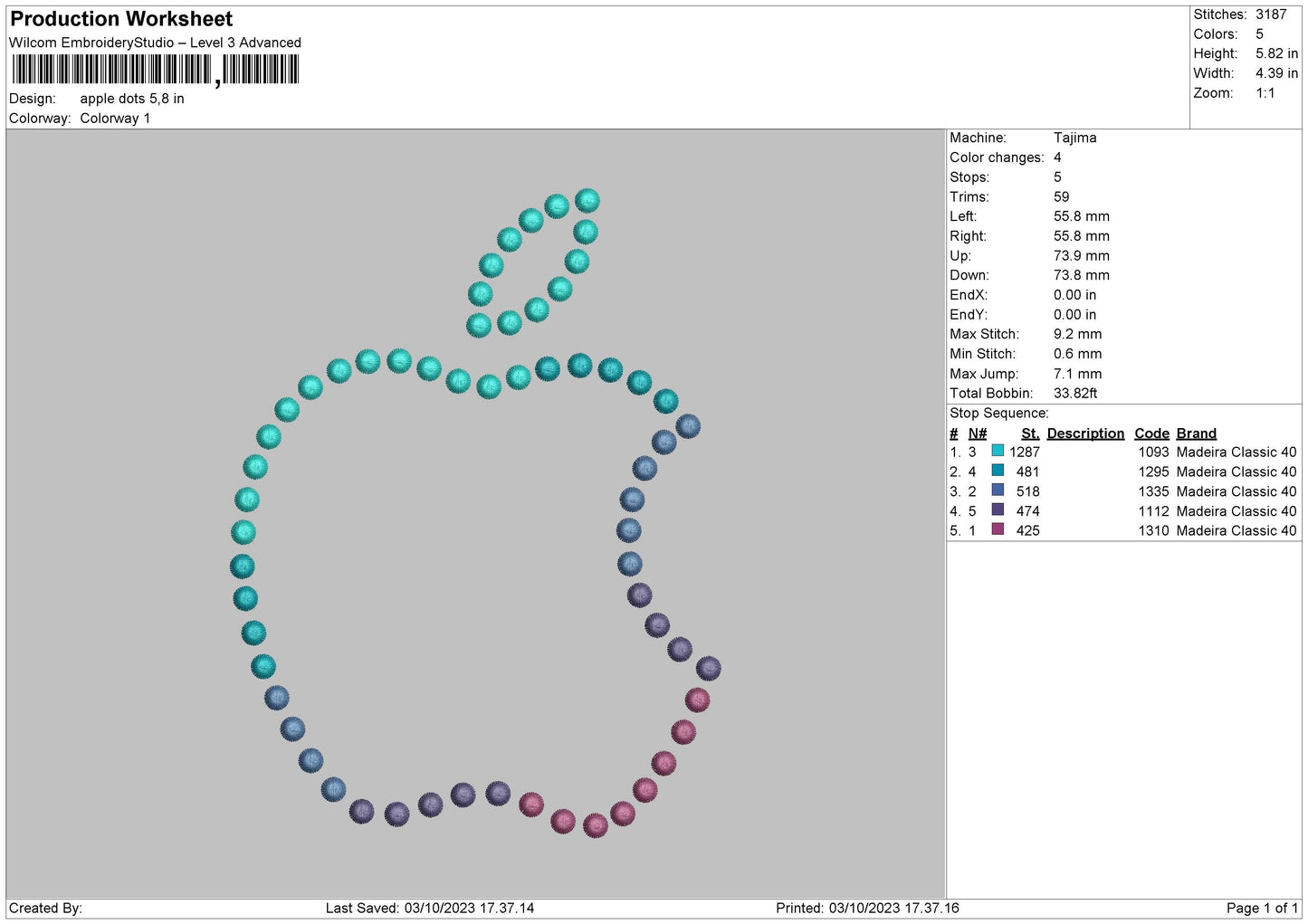 Apple Dots Embroidery File 6 sizes