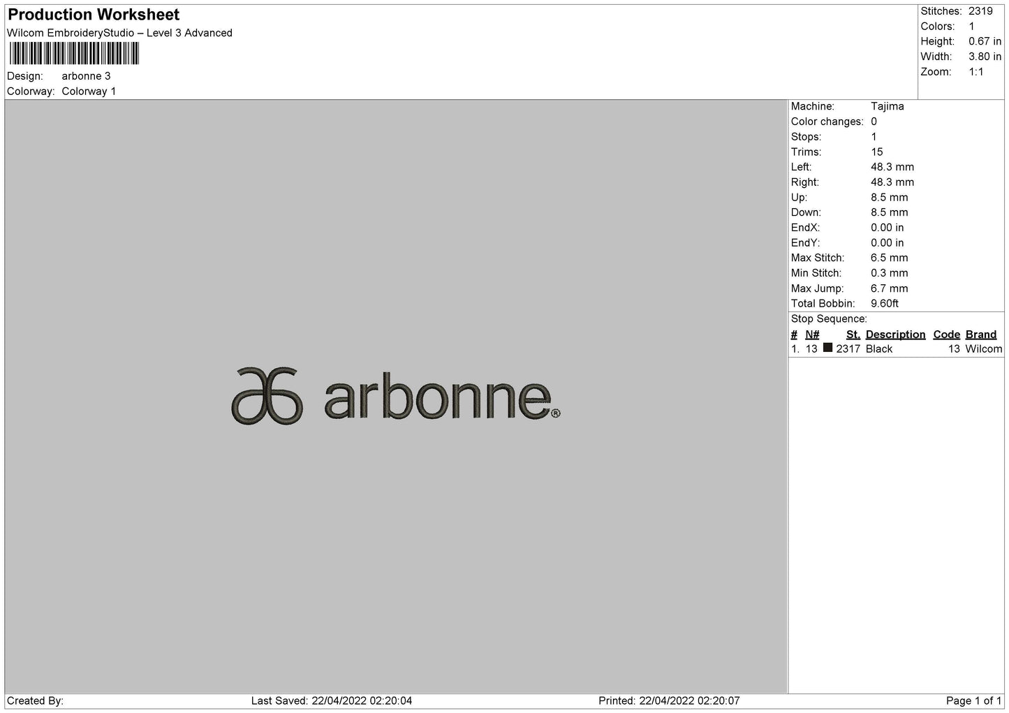 Arbonne Embroidery File 4 size