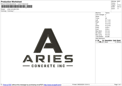 Aries concrete Embroidery File 6 size