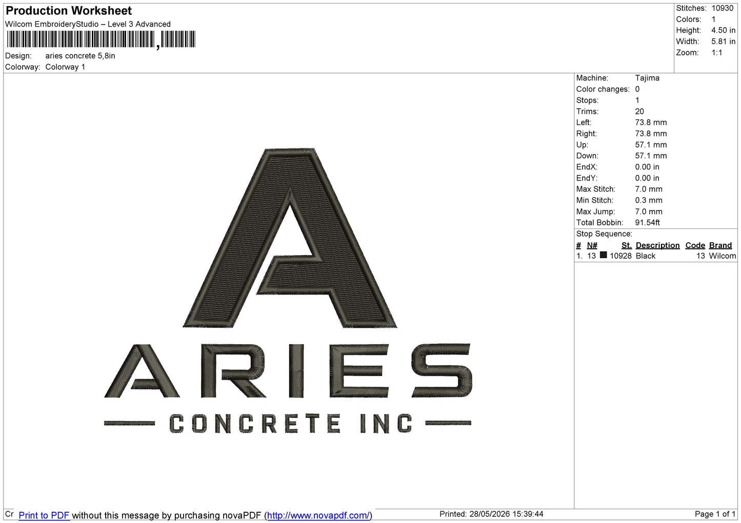 Aries concrete Embroidery File 6 size