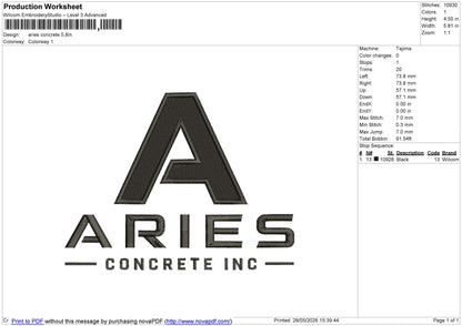 Aries concrete Embroidery File 6 size