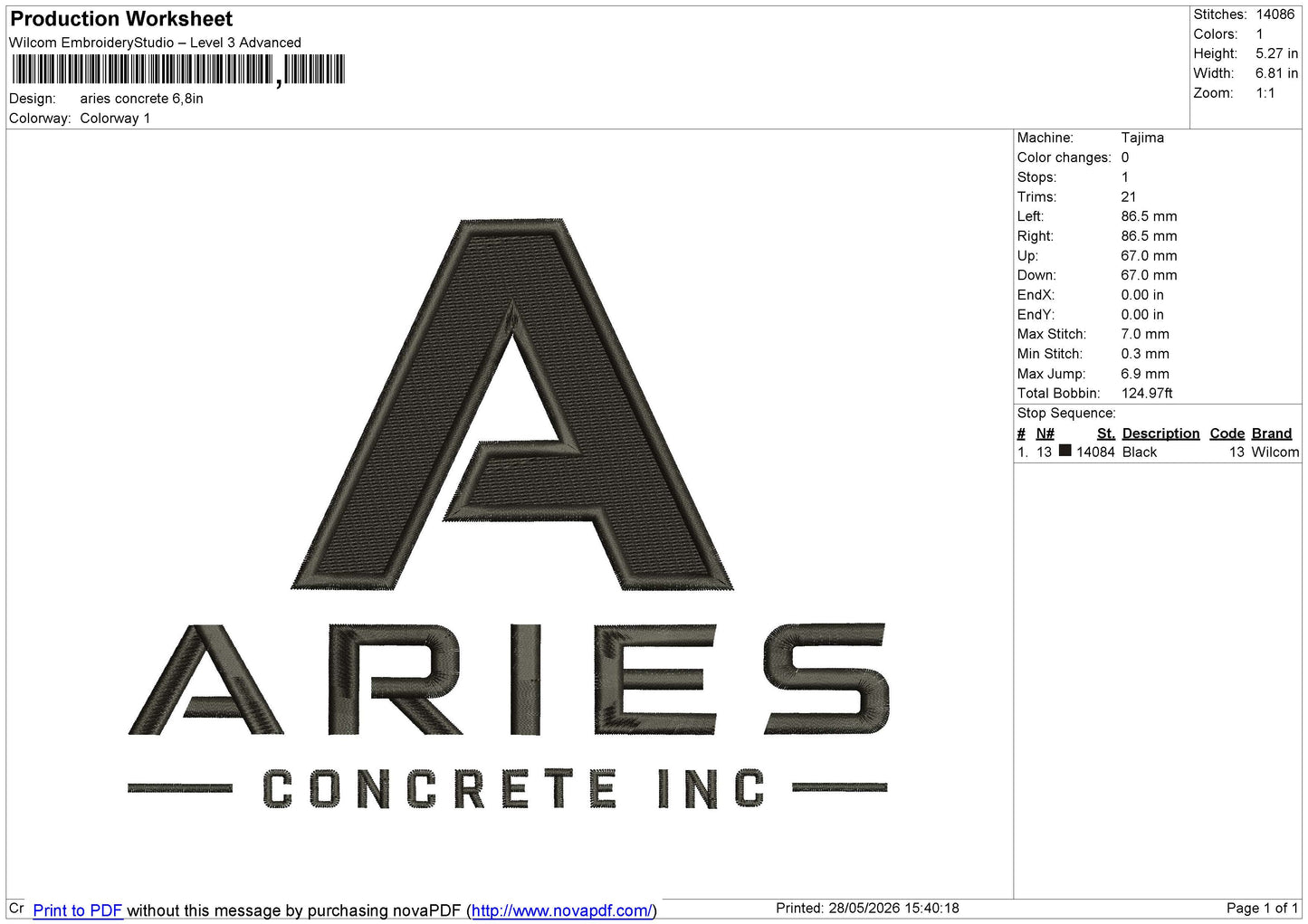 Aries concrete Embroidery File 6 size