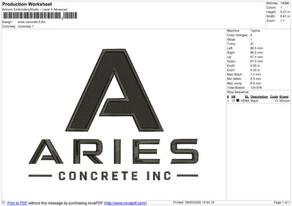 Aries concrete Embroidery File 6 size