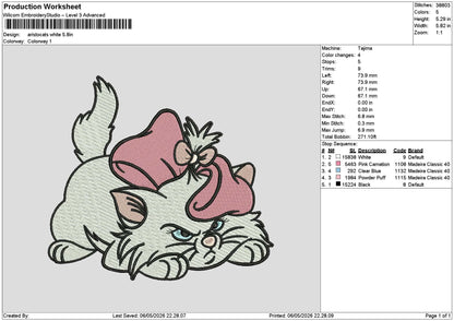 Cat White 0506 Embroidery File 6 sizes