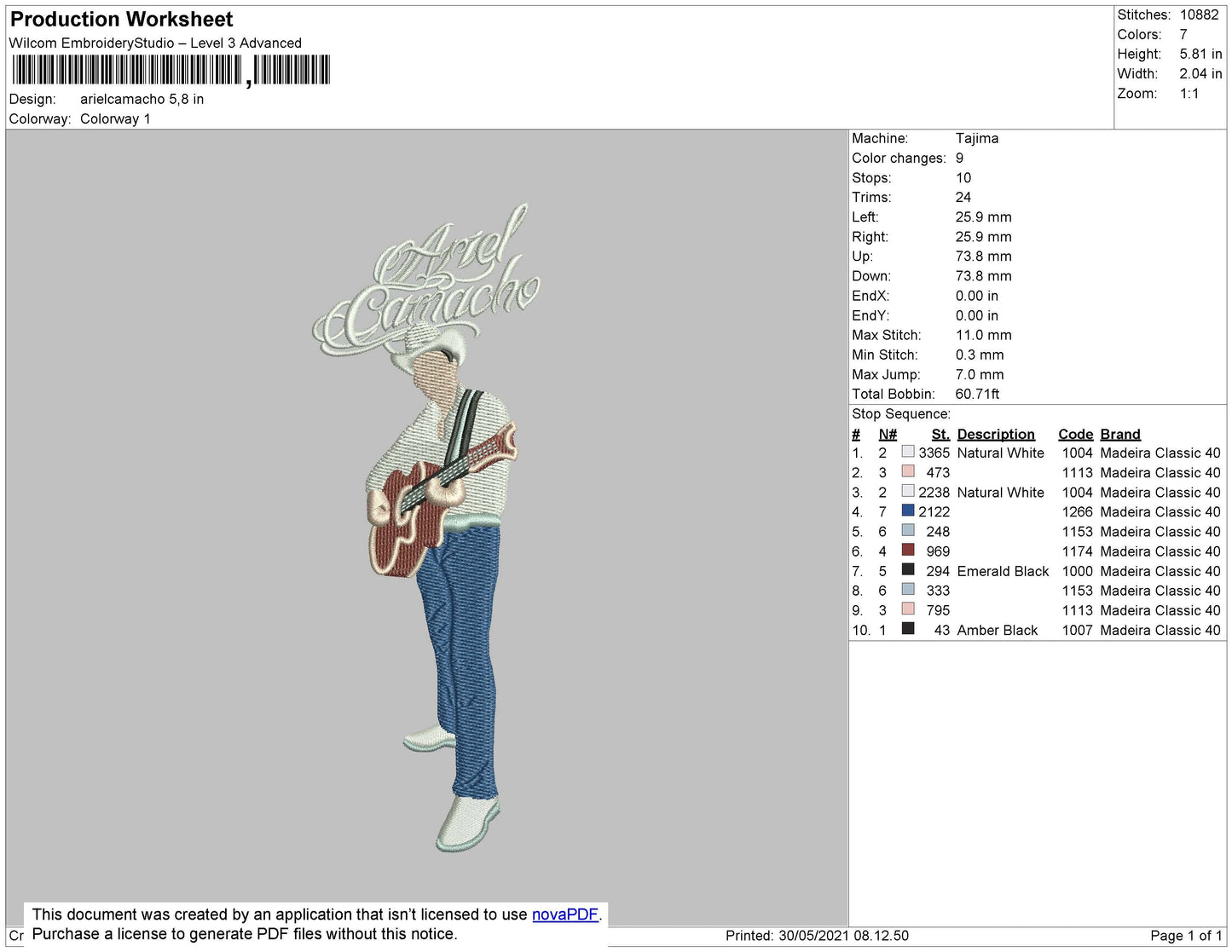 Ariel Camacho Embroidery File 4 size