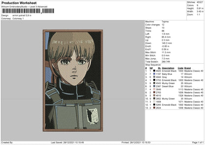 Armin Potrait Embroidery File 4 size