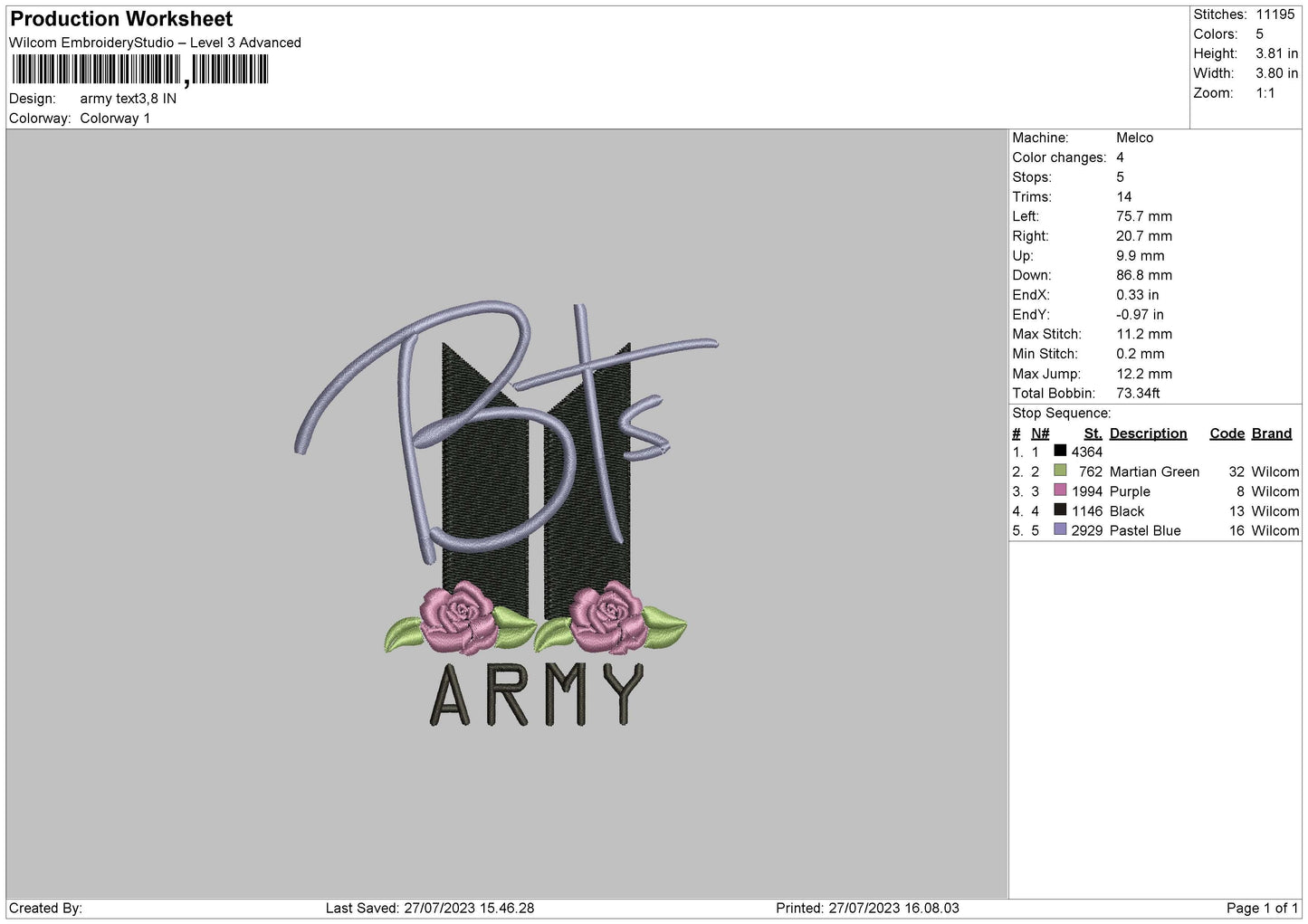Army Text Embroidery File 6 Sizes