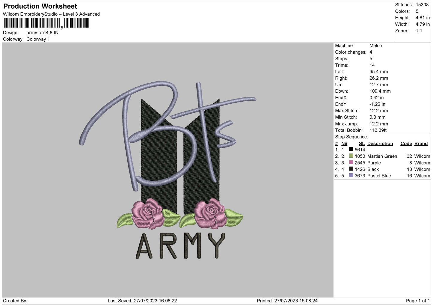 Army Text Embroidery File 6 Sizes