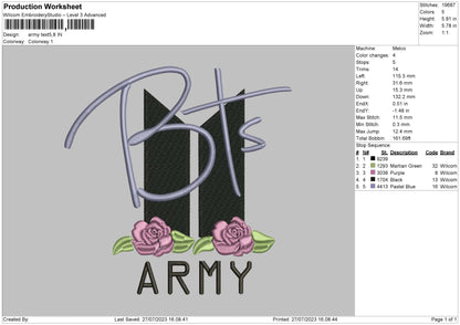 Army Text Embroidery File 6 Sizes