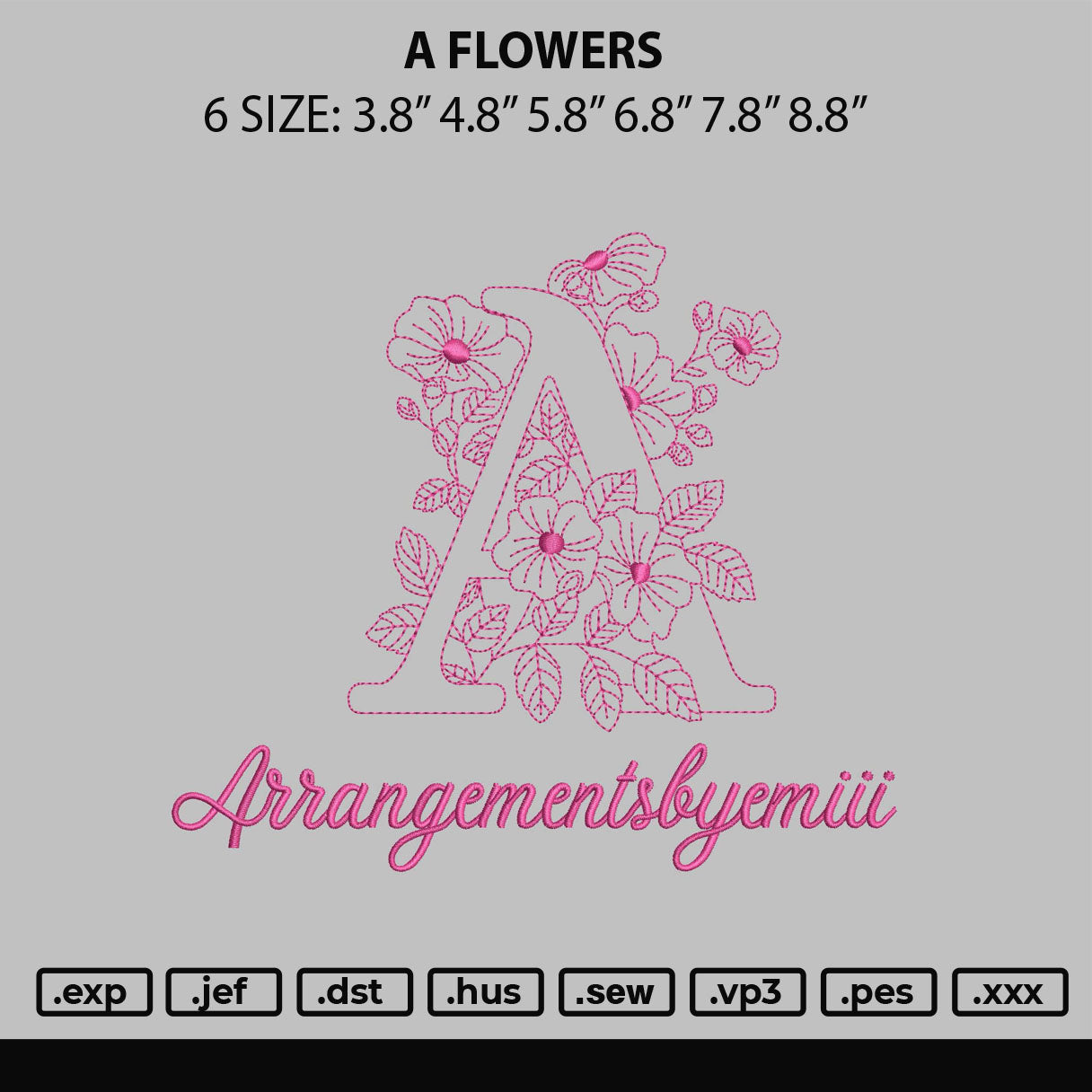 A Flowers Embroidery File 6 sizes