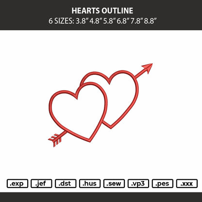 Arrow Hearts Embroidery Machine Design File 6 sizes