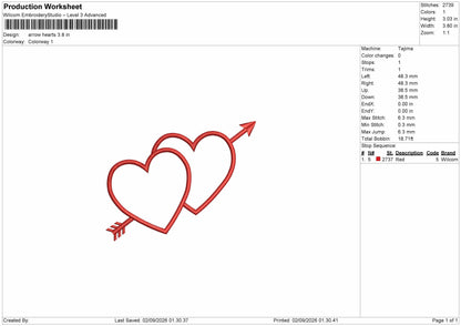 Arrow Hearts Embroidery Machine Design File 6 sizes
