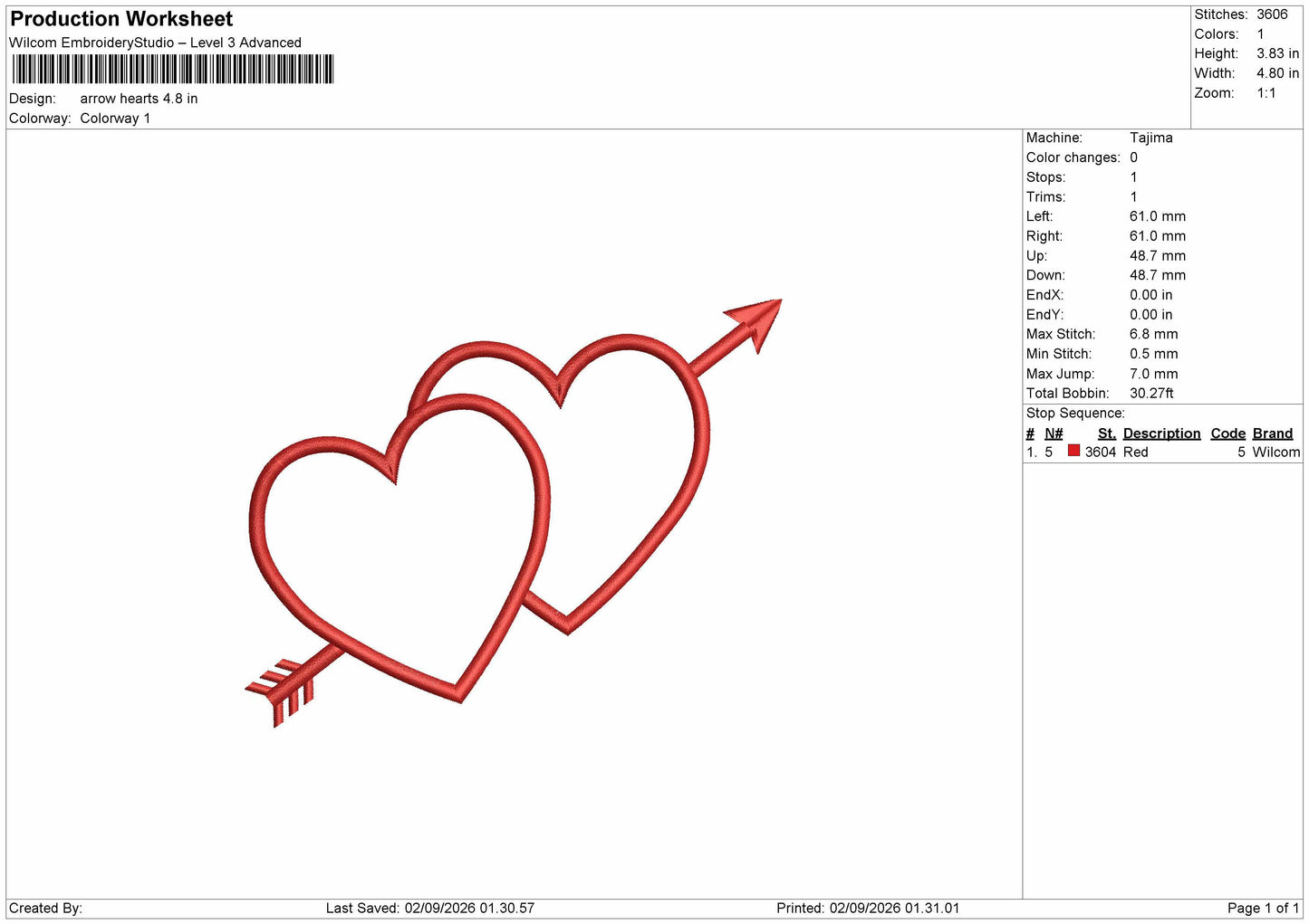 Arrow Hearts Embroidery Machine Design File 6 sizes