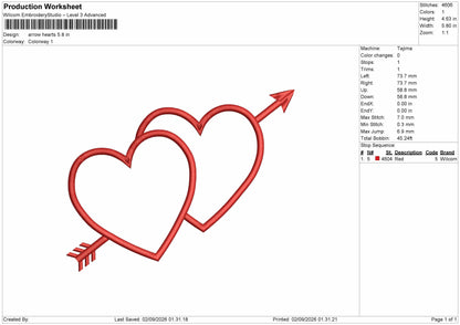 Arrow Hearts Embroidery Machine Design File 6 sizes