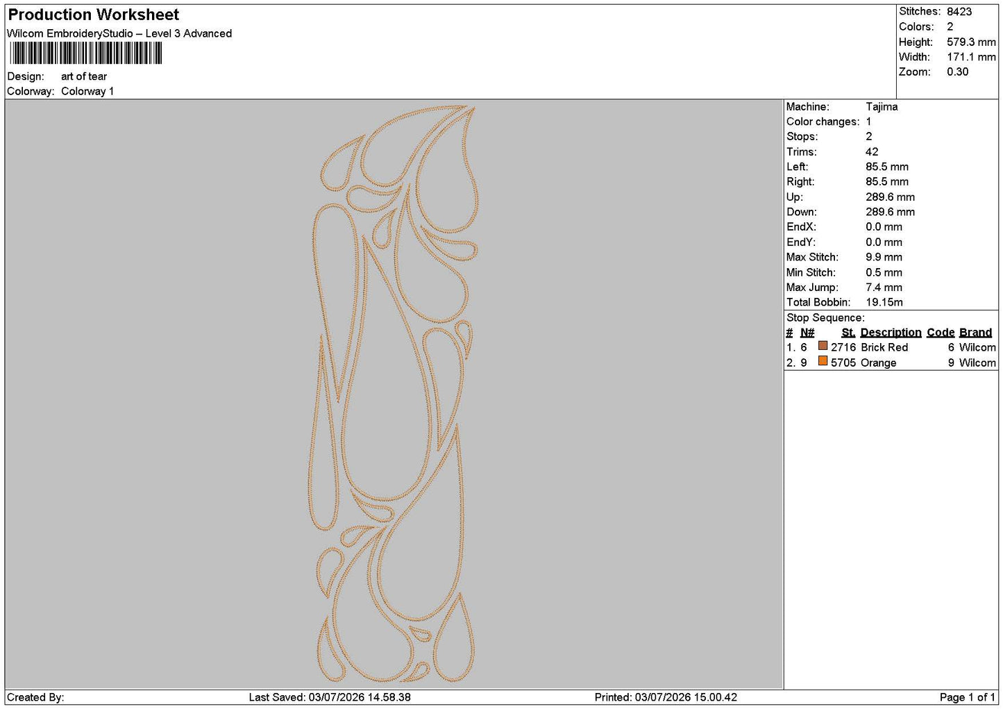 Art of tears Embroidery Machine Design File