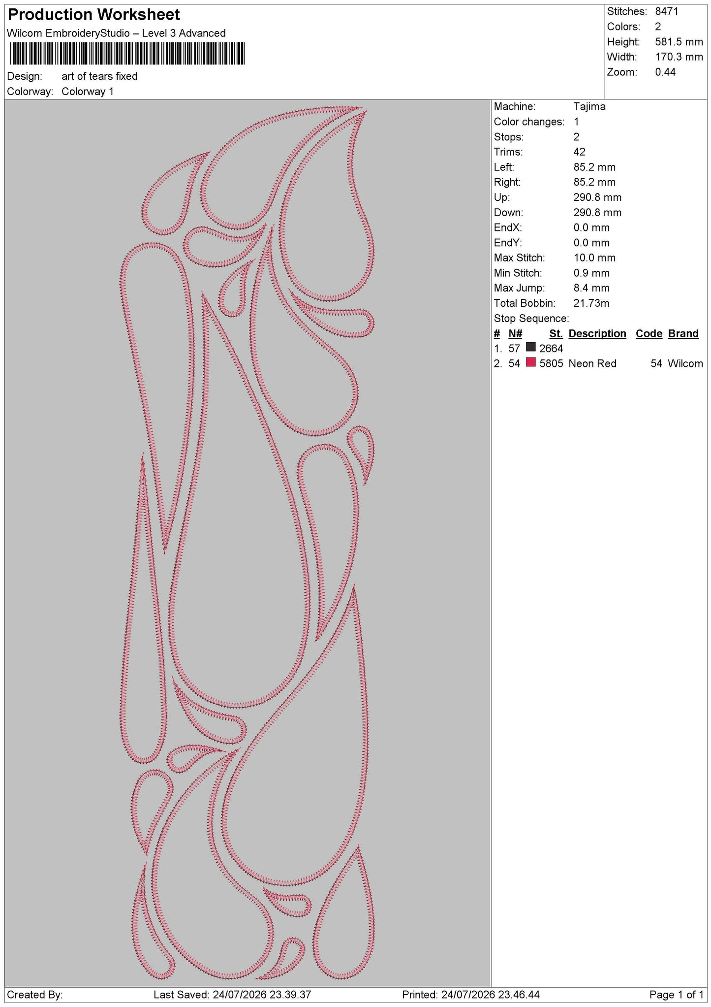 Art of tears Embroidery Machine Design File