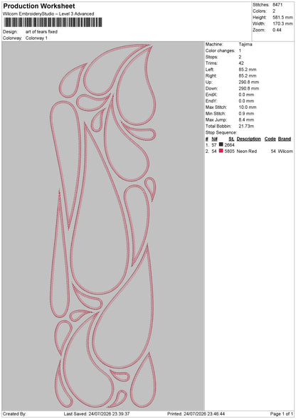 Art of tears Embroidery Machine Design File