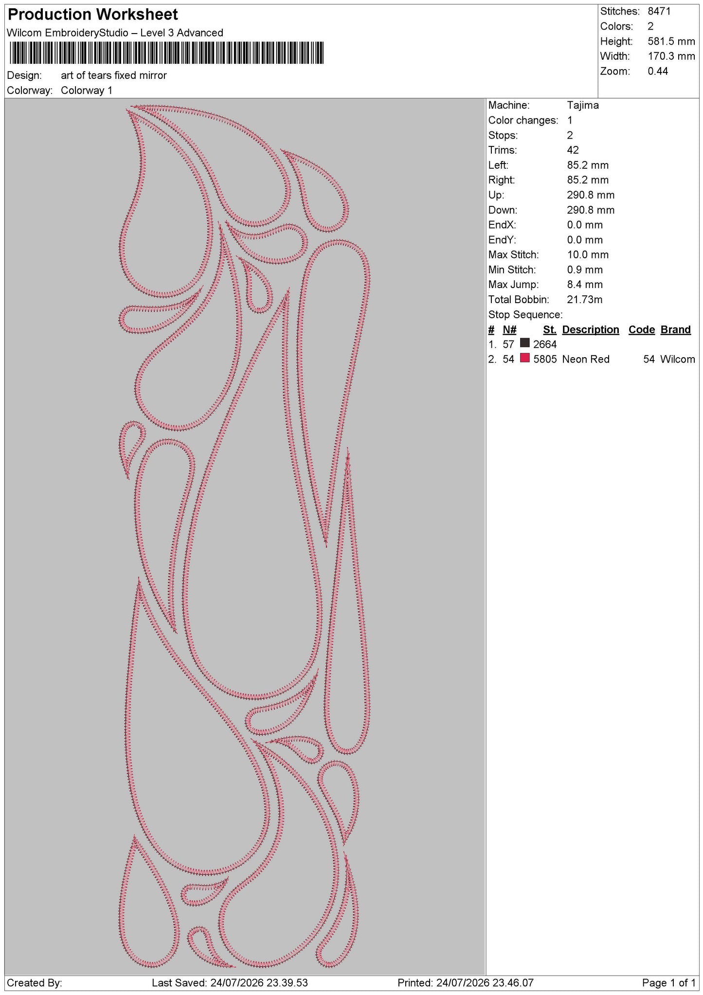 Art of tears Embroidery Machine Design File