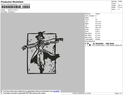 Artline V3 - no face spirired away  Embroidery File 4 size