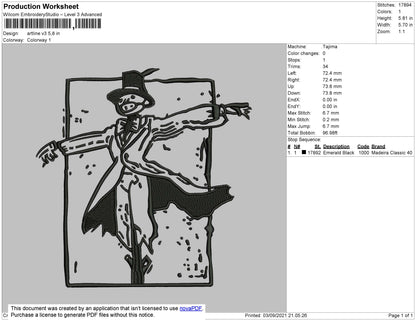 Artline V3 - no face spirired away  Embroidery File 4 size