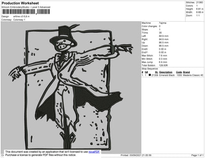 Artline V3 - no face spirired away  Embroidery File 4 size