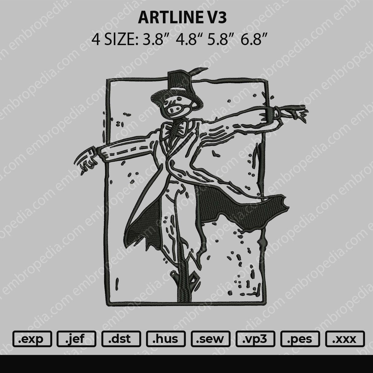 Artline V3 - no face spirired away  Embroidery File 4 size