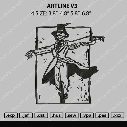Artline V3 - no face spirired away  Embroidery File 4 size