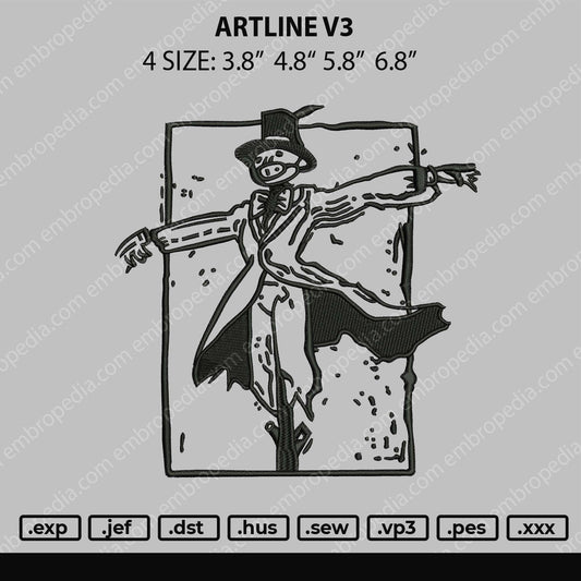 Artline V3 - no face spirired away  Embroidery File 4 size