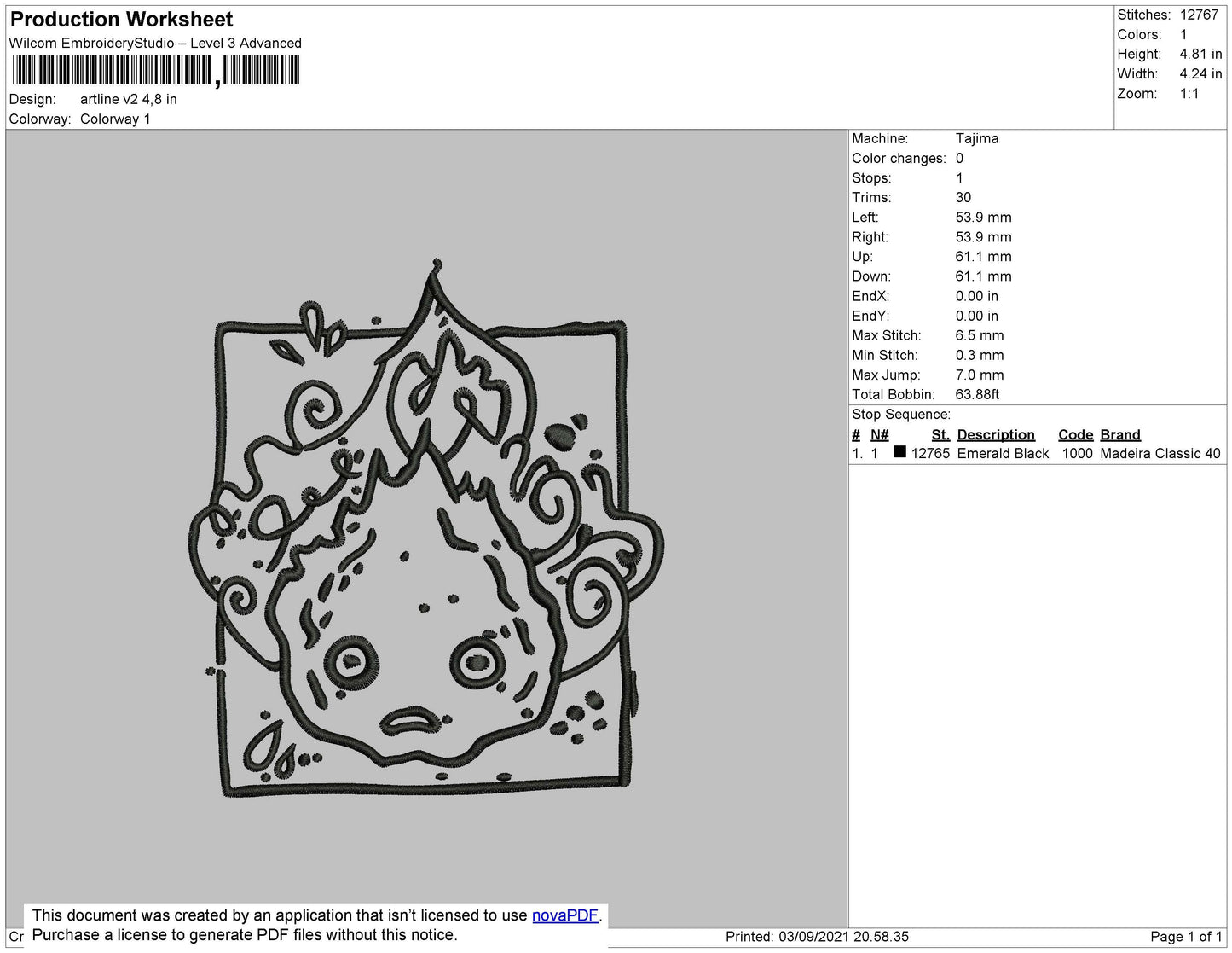 Artline V2 - Calfifer Embroidery File 4 size