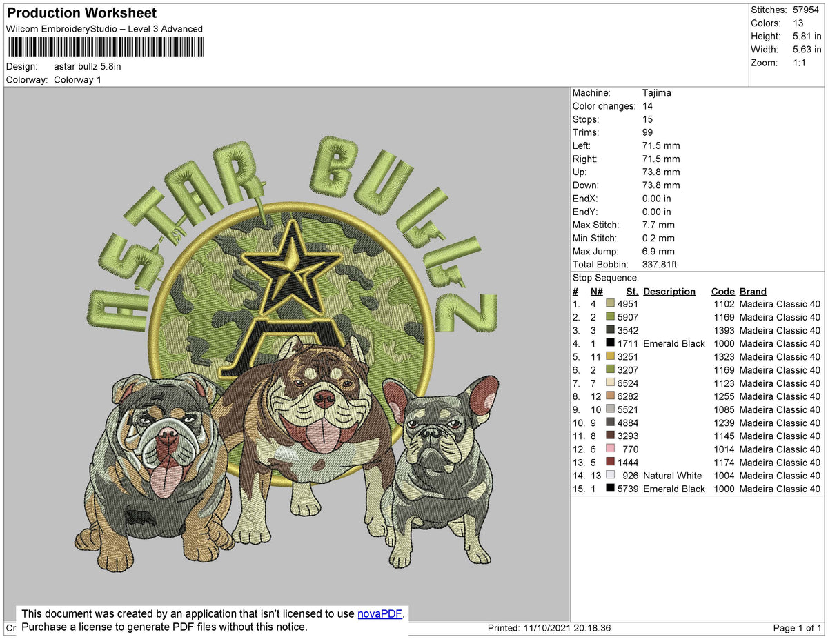 Astar Bullz Embroidery File 4 size