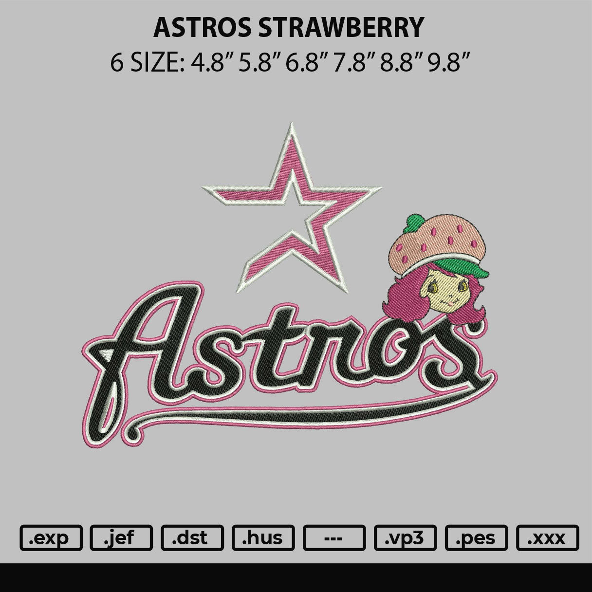 Astros Strawberry Embroidery File 6 sizes