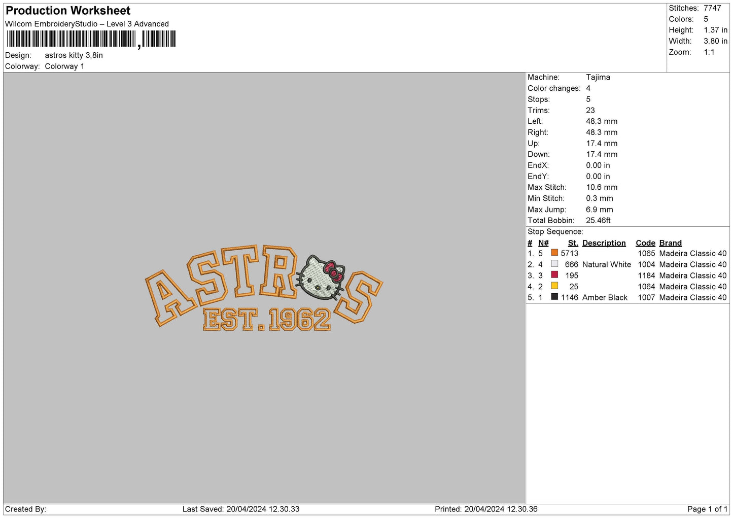 Astros kitty est. 1962 Embroidery File 6 sizes